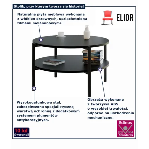 Kawowy stolik czarny  z metalowymi nogami Fablle 4X