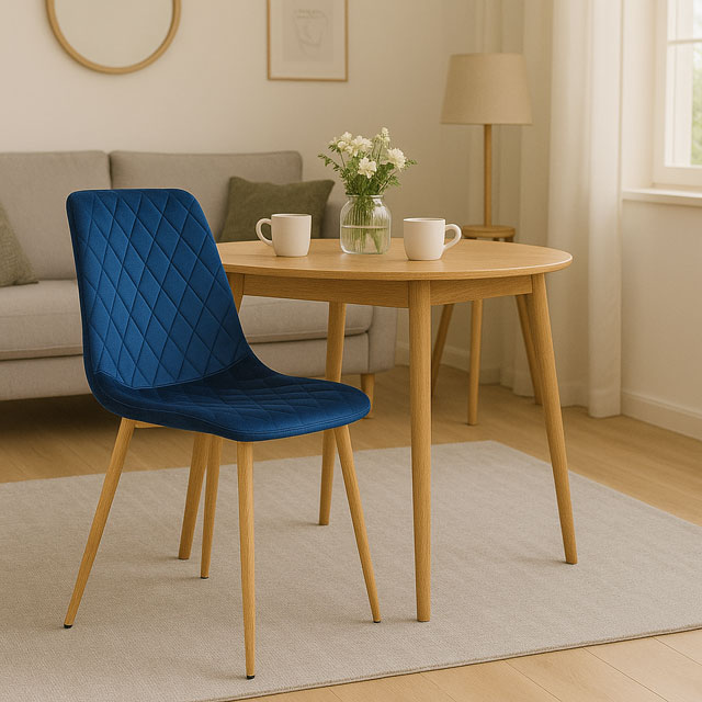 Salon z wykorzystaniem granatowego krzesła z zestawu Orinos 3S