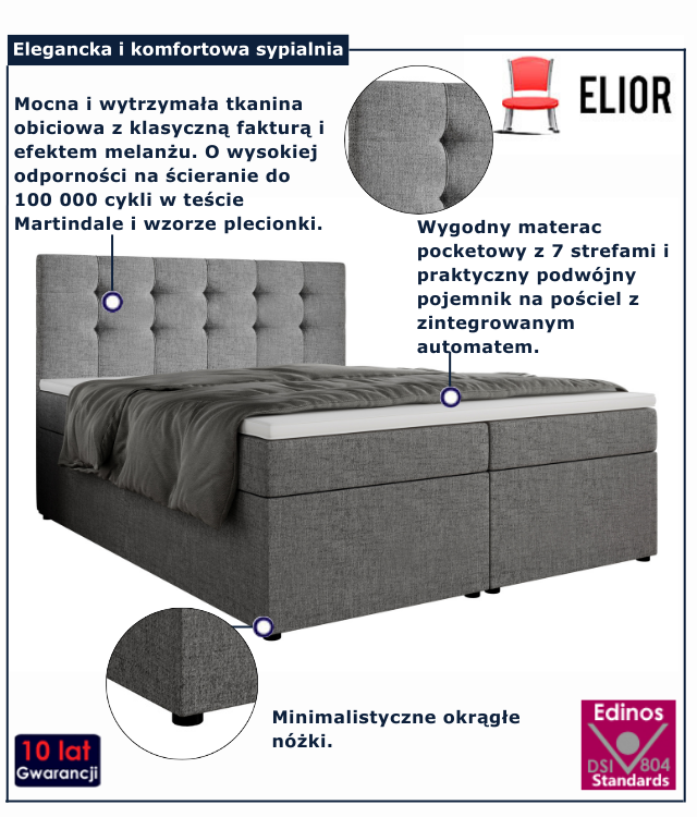 Szare łóżko kontynentalne Riella 4X