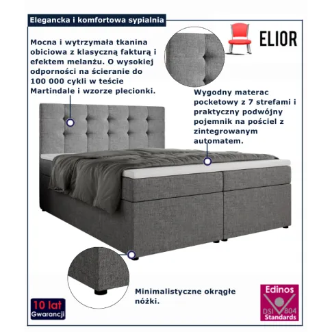Szare łóżko z materacem pocket Riella 4X
