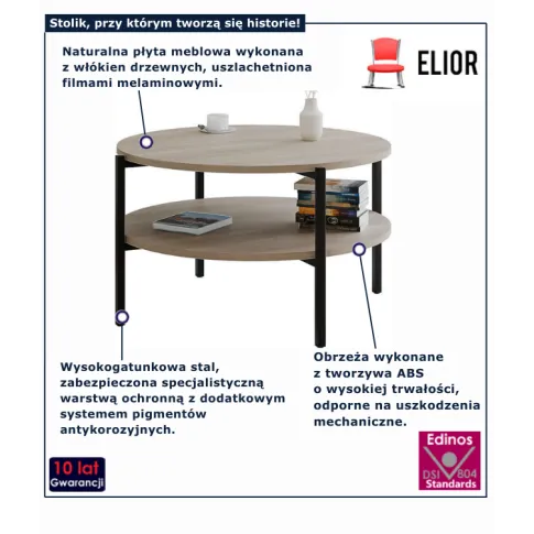 Kawowy stolik dąb sonoma z metalowymi nogami Fablle 4X