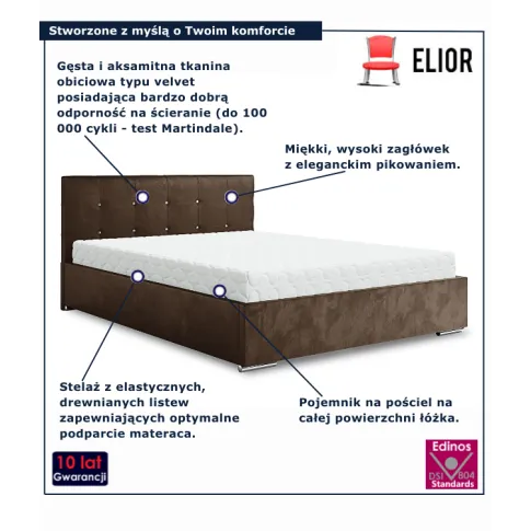 Brązowe łóżko z pikowanym zagłówkiem Ravellox