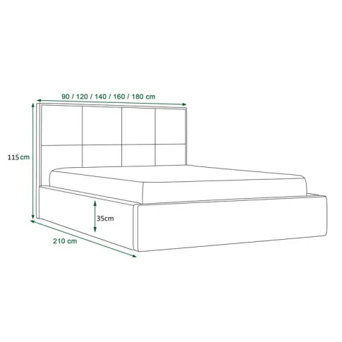 Wymiary łóżka tapicerowanego Ravellox