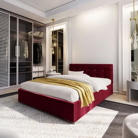 Wizualizacja wnętrza z czerwonym lozkiem Ravellox