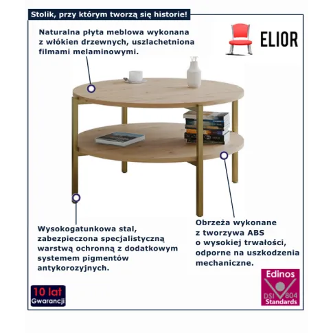 Kawowy stolik dąb artisan z metalowymi nogami Fablle 5X