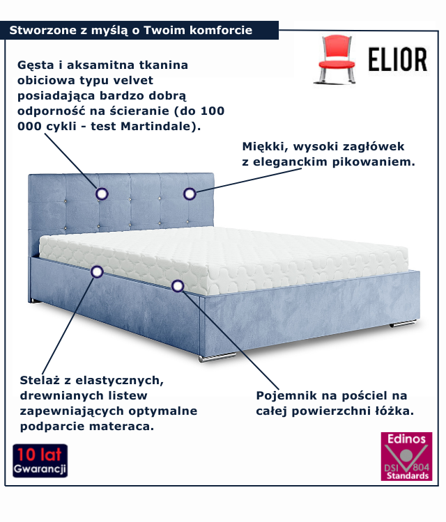 Czerwone nowoczesne łóżko z pojemnikiem na pościel Vensari