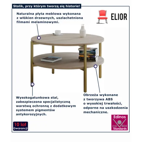 Kawowy stolik dąb sonoma z metalowymi nogami Fablle 5X