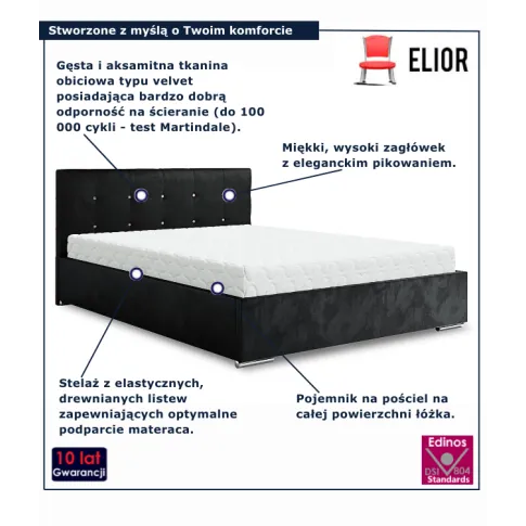 Czarne łóżko z weluru Ravellox