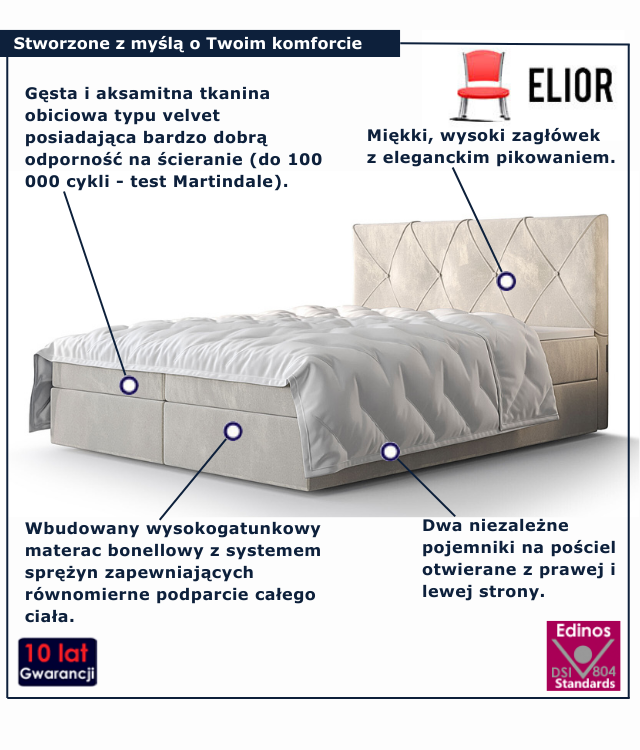 Beżowe łóżko kontynentalne Alviero