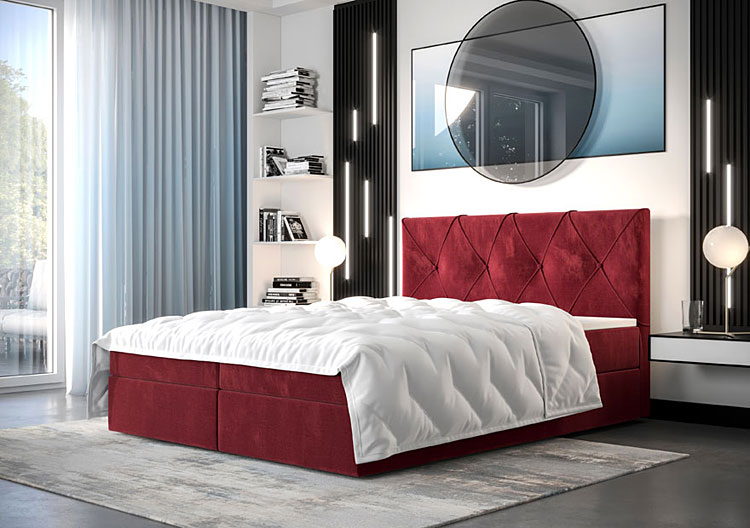 Wizualizacja wnętrza z czerwonym łóżkiem Alviero