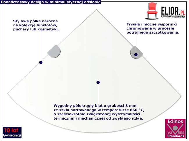 Szklana narożna transparentna półka Gaja 2X