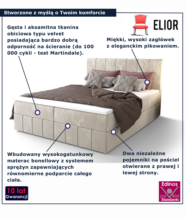 Beżowe łóżko kontynentalne Alviero