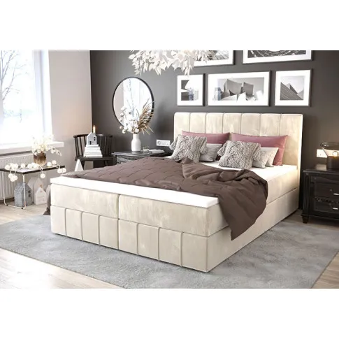 Wizualizacja wnętrza z bezowym łóżkiem  Melviano