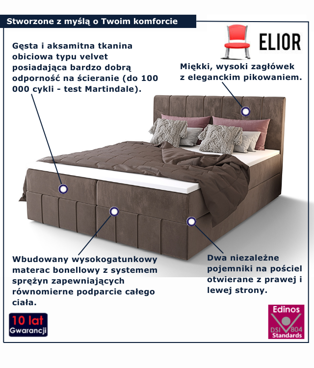 Brązowe łóżko kontynentalne Alviero