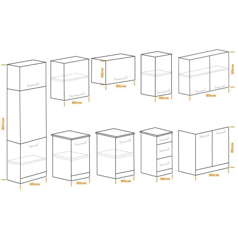 Wymiary szafek kuchennych Rito