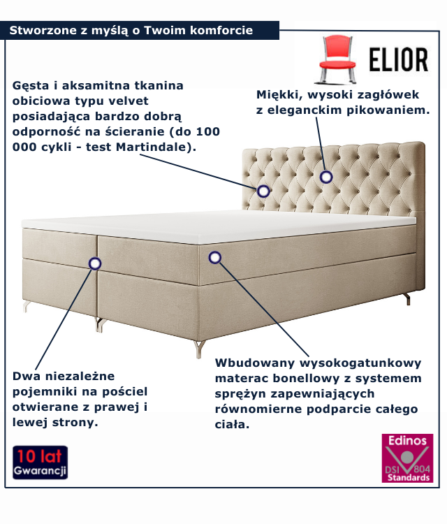 Beżowe łóżko kontynentalne Cavarello