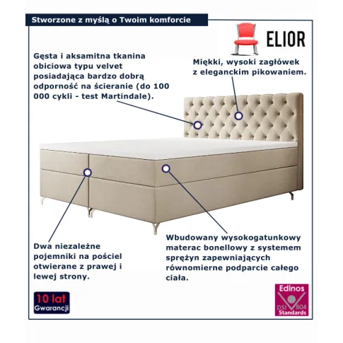 Beżowe tapicerowane łóżko Sorevian