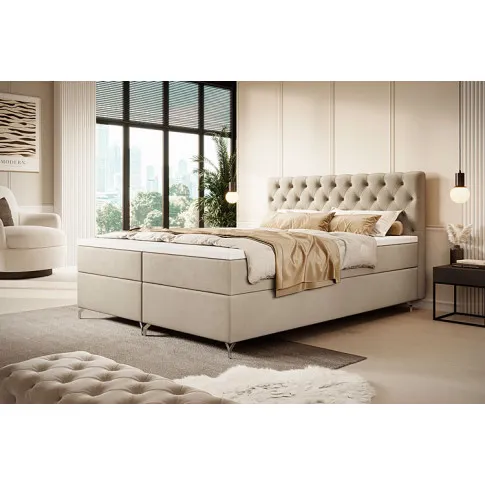 Wizualizacja wnętrza z beżowym łóżkiem Sorevian