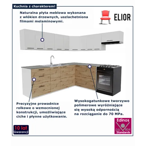 Kuchenne meble dąb artisan + biały Esin