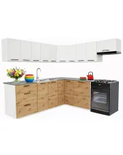 Narożny zestaw mebli kuchennych dąb artisan + biały - Esin w sklepie Edinos.pl
