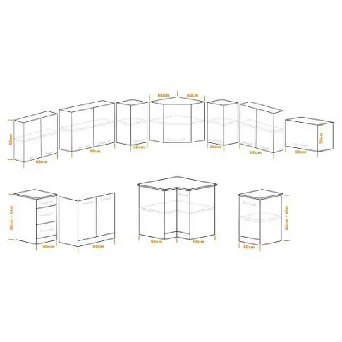 Wymiary techniczne mebli kuchennych Esin