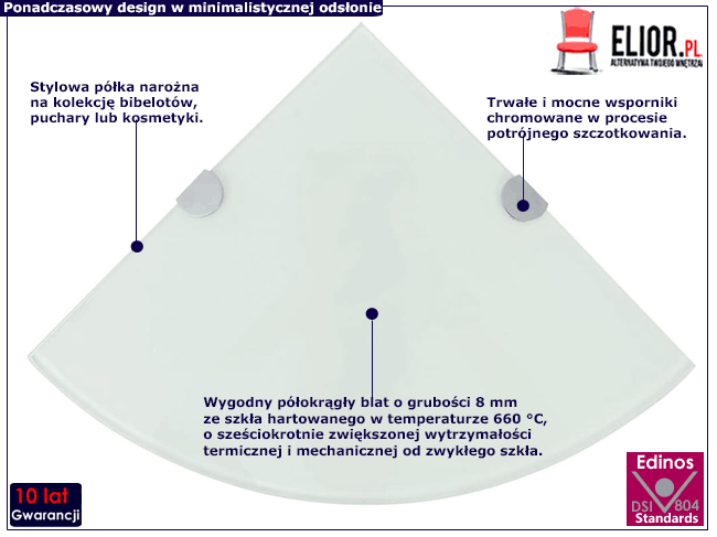 Półka narożna z białego szkła Gaja 2X