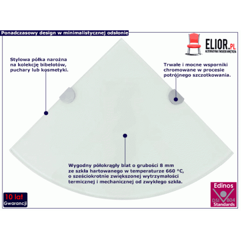 Fotografia Półka narożna z białego szkła - Gaja 2X z kategorii Pozostałe półki