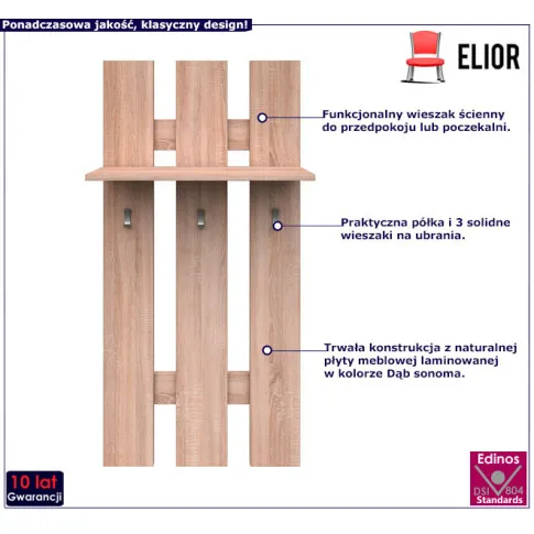 Fotografia Wieszak ścienny do przedpokoju dąb sonoma - Riza 20X z kategorii Meble na ubrania