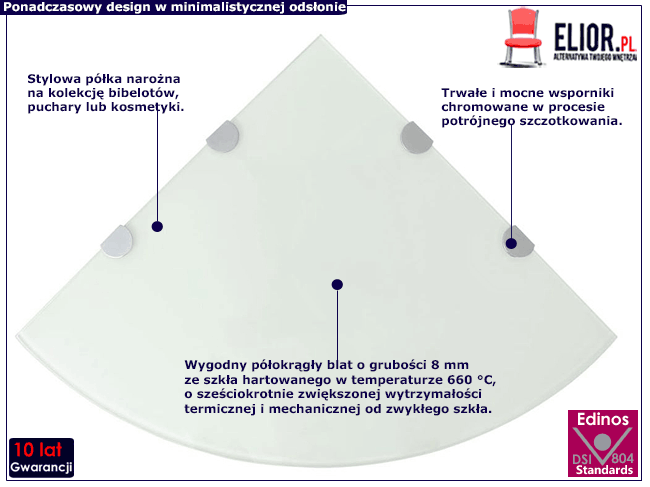 Narożna ścienna półka z białego szkła Gaja 4X