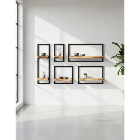 Fotografia Zestaw drewnianych modułowych półek ściennych Davero - brązowy z kategorii Półki ścienne