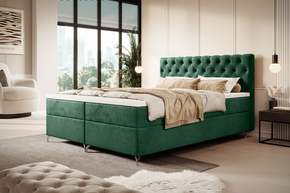 Wizualizacja wnętrza z zielonym łóżkiem Cavarello 