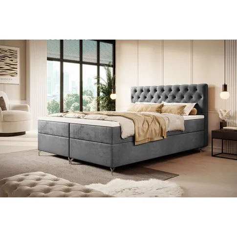 Ciemnoszare tapicerowane łóżko Sorevian