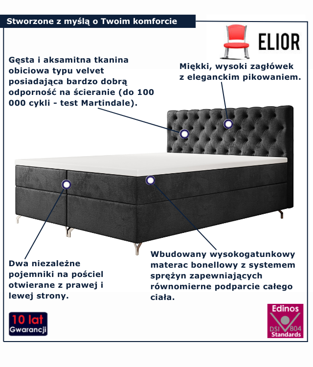 Grafitowe łóżko kontynentalne Sorevian