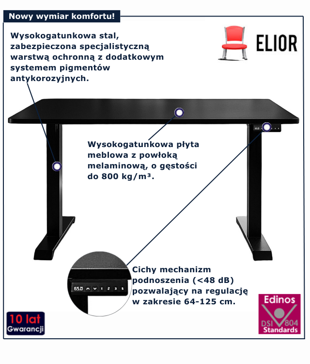 Czarne elektryczne biurko Ervion