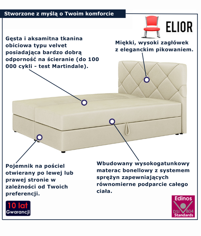 Beżowe łóżko kontynentalne Alvito