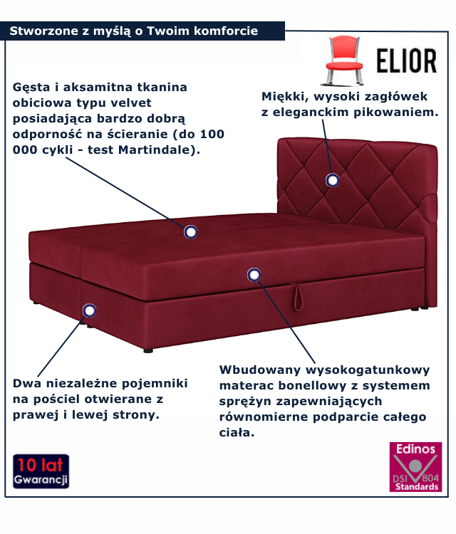 Czerwone łóżko kontynentalne Alvito