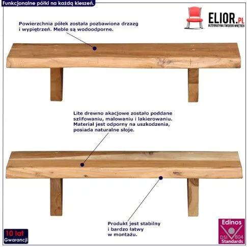 Zdjęcie dwie brązowe drewniane półki ścienne Lippi 2X | Edinos.pl