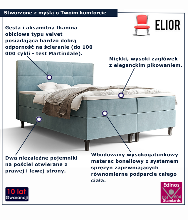 Ciemnoszare łóżko kontynentalne Taverox
