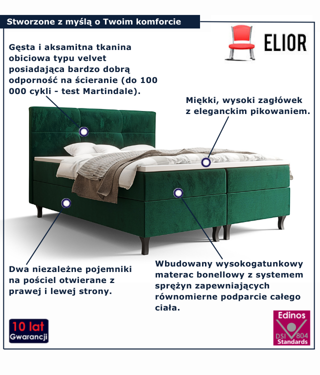 Zielone łóżko kontynentalne Taverox