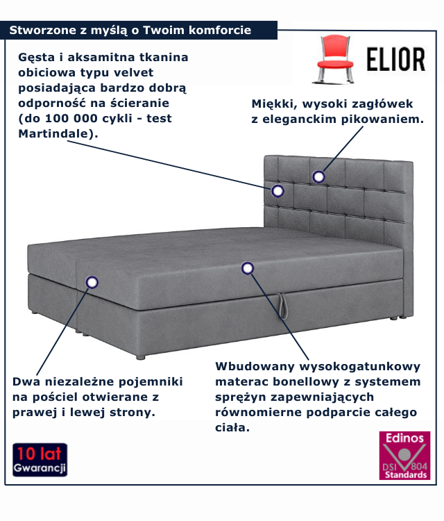 Szare łóżko kontynentalne Manteris