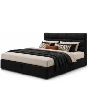 Czarne welurowe łóżko tapicerowane kontynentalne z pojemnikiem 5 rozmiarów - Wallaro w sklepie Edinos.pl