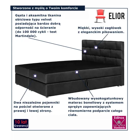 Czarne łóżko tapicerowane Wallaro