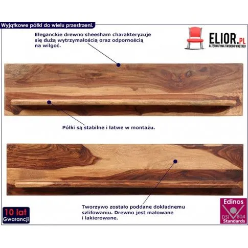 Fotografia Zestaw drewnianych półek ściennych Edme 3X - brązowy z kategorii Półki ścienne