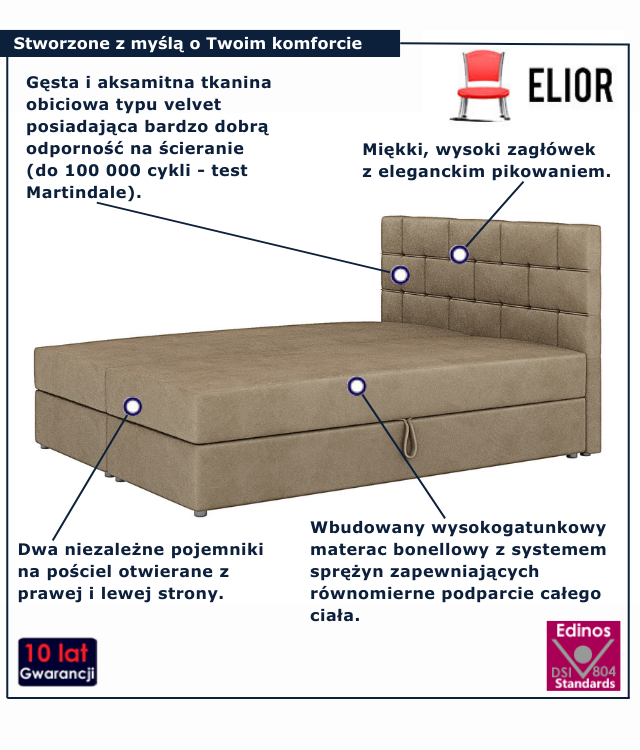 Łóżko kontynentalne w kolorze brązowym Wallaro