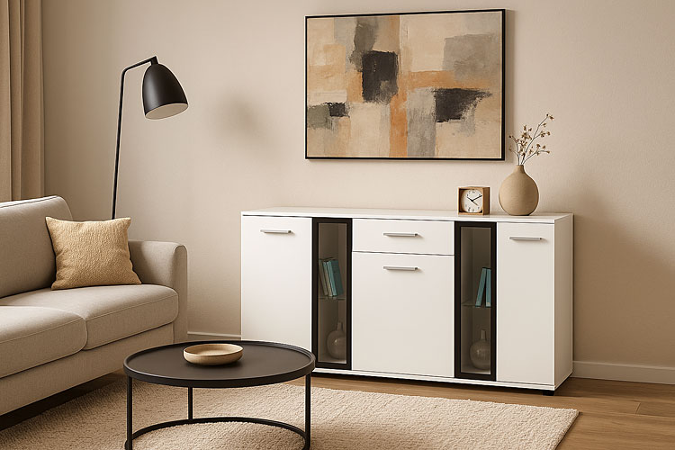 Wizualizacja wnętrza z białą komodą Melorix