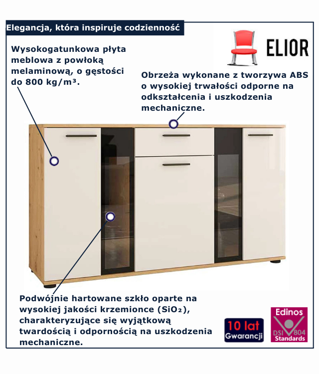 Nowoczesna komoda Melorix dąb artisan + biały