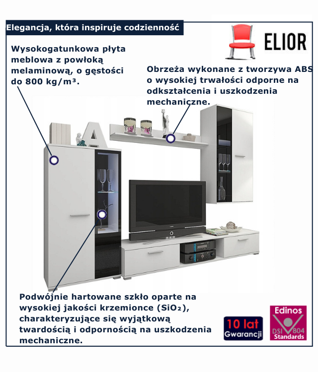 Biala nowoczesna meblościanka do salonu Naverox