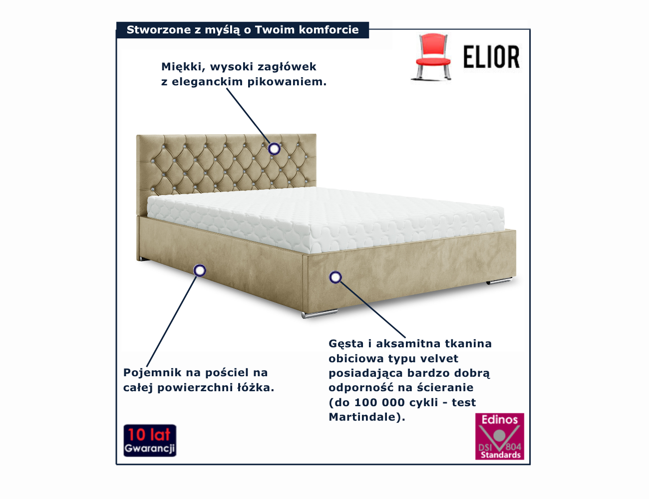 Łóżko kontynentalne w kolorze beżowym Lusanne