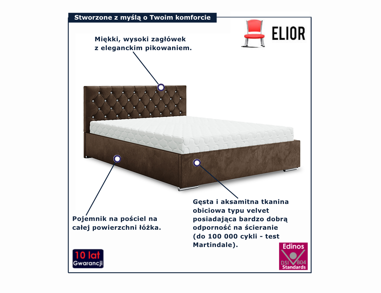 Łóżko kontynentalne w kolorze brązowym Lusanne