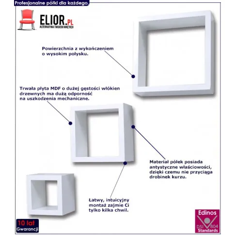 Zestaw półek ściennych z białym połyskiem Kendra infografika